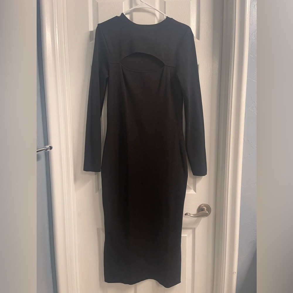 & Other stories black knit mock neck cutout sheath dress L